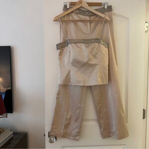 Vintage Champagne Satin Beaded Matching Set
